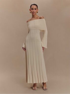 Meshki Alonza Long Sleeve Knit Midi Dress Cream